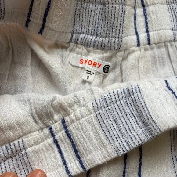 Sundry striped blue and white pullon wide leg ankle pants 3 - Picture 5 of 6